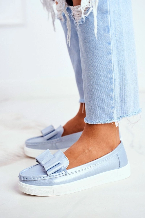 Mokasyny Damskie Skórzane Niebieskie Lovren