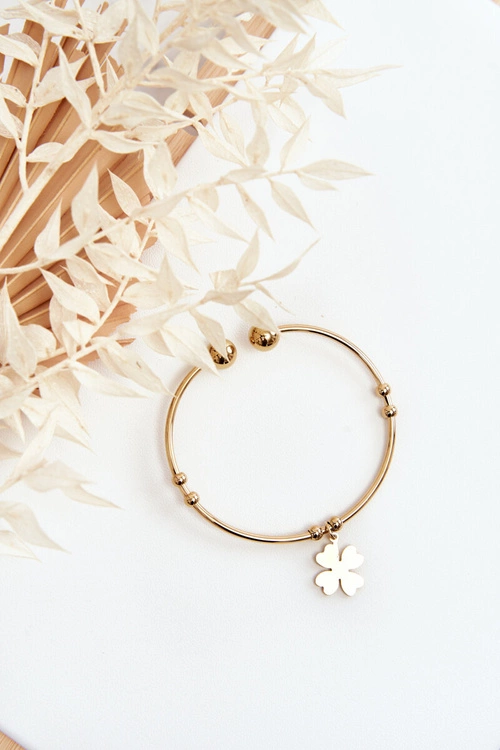 Damska Wsuwana Stalowa Bransoletka Koniczyna Złota