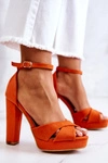 Zamszowe Sandałki Na Słupku Pomarańczowe Lanelle