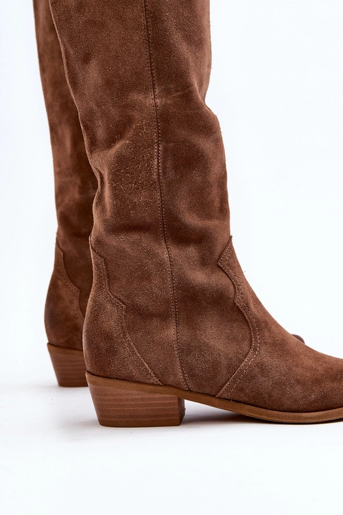 Zazoo 3427 Damskie Zamszowe Kozaki Kowbojki Brązowe