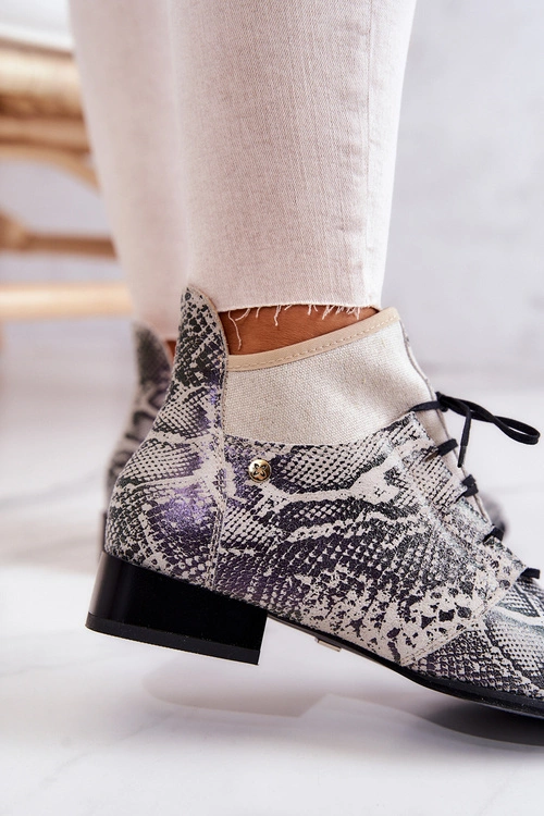 Botki Damskie Zamszowe Trzewiki Wężowe Maciejka 04744-03 Beżowe