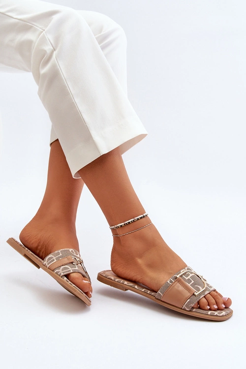 Błyszczące Klapki Damskie Z Ozdobą Brązowe Taleci