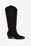 Eko Zamszowe Kozaki Kowbojki Damskie Na Obcasie Czarne Jenaya