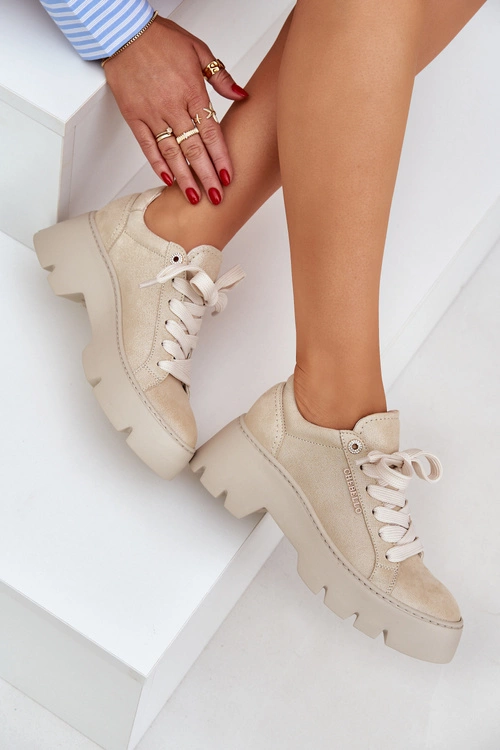 Sneakersy Buty Sportowe Na Platformie CheBello 4632 Złote