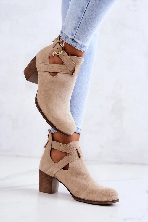 Skórzane Botki Z Wycięciem Na Słupku Beżowe Lemar Axelle
