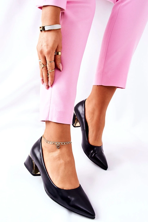 Skórzane Eleganckie Czółenka Czarne Samira