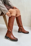 Zazoo 70140 Skórzane Kozaki Damskie Przed Kolano Ocieplane Brązowe