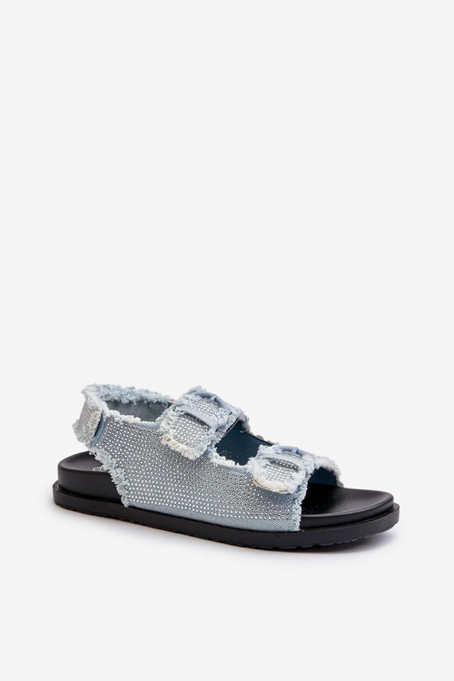 Jeansowe Zdobione Sandały Damskie Niebieskie Irmale