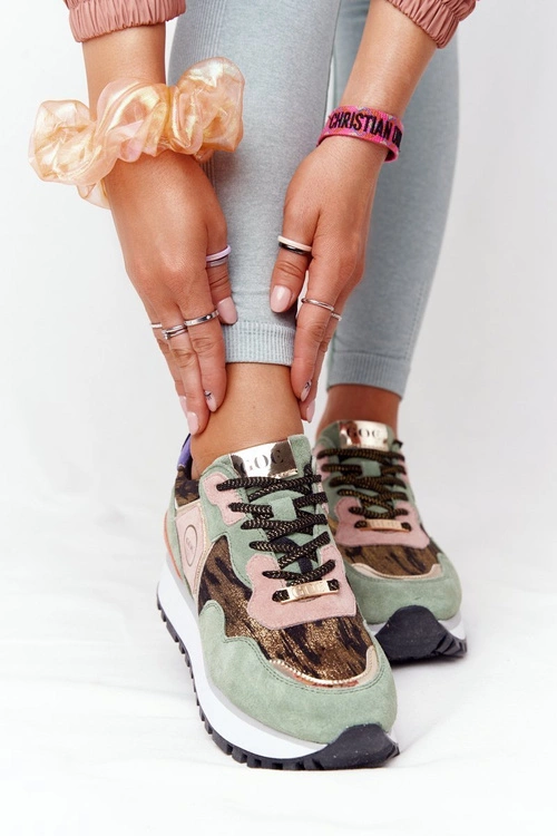 Zamszowe Sportowe Buty Na Platformie GOE HH2N4002 Zielono-Złote