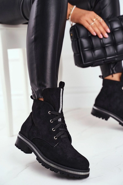 Botki Damskie Eko Zamsz Czarne Hundret Percent