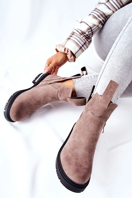 Ocieplane Botki Sztyblety Z Suwakiem Cappucino My Way