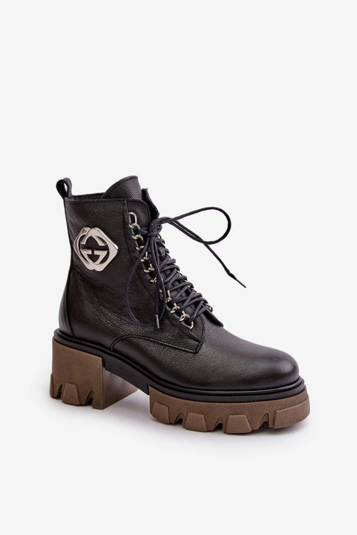 Zazoo 60376 Skórzane Ocieplane Botki Na Suwak Czarne