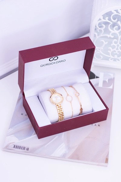 Giorgio Dario Zestaw Złoty Damski Zegarek Dwie Złote Bransolety