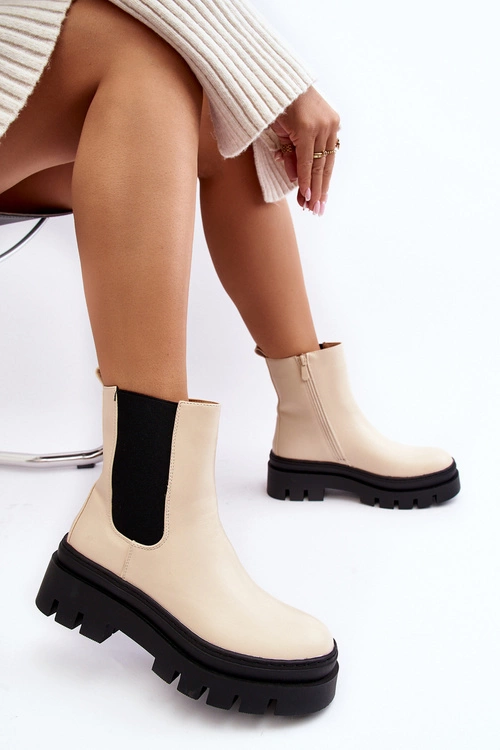 Skórzane Botki Workery Beżowe Loretta