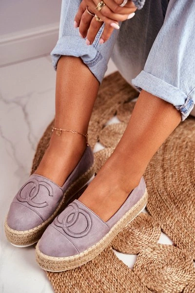 Espadryle Damskie Gruba Podeszwa Lniane Szare Febi