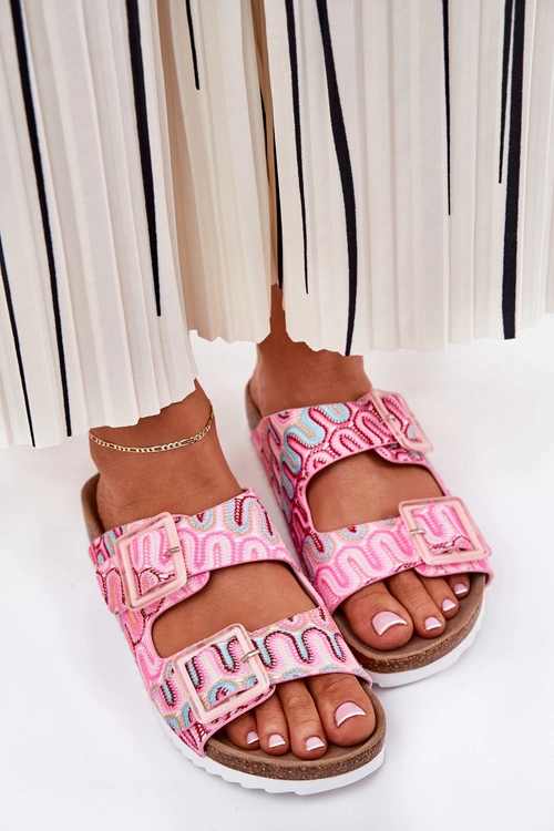 Klapki Damskie Z Klamrami I Brokatem S.Barski RB51-006 Różowe