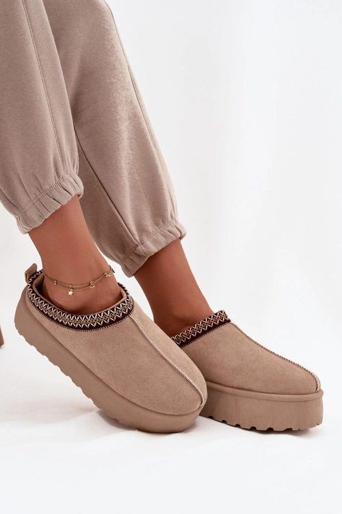 Śniegowce Damskie Z Ozdobnym Haftem Beżowe Jenira