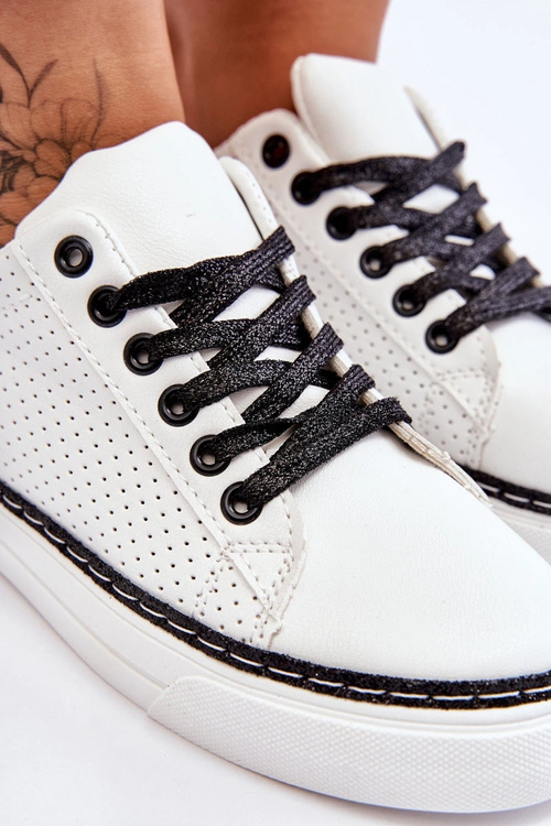 Niskie Damskie Trampki Z Perforacją Biało-Czarne Daxton