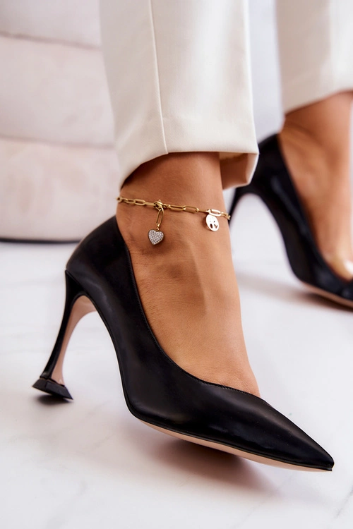 Modne Skórzane Szpilki Czarne Tamira