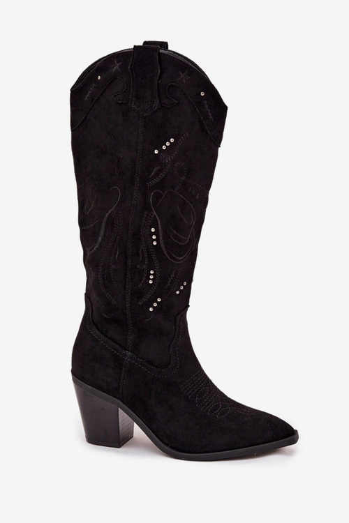 Kozaki Kowbojki Damskie Na Słupku Z Eko Zamszu Czarne Coretta