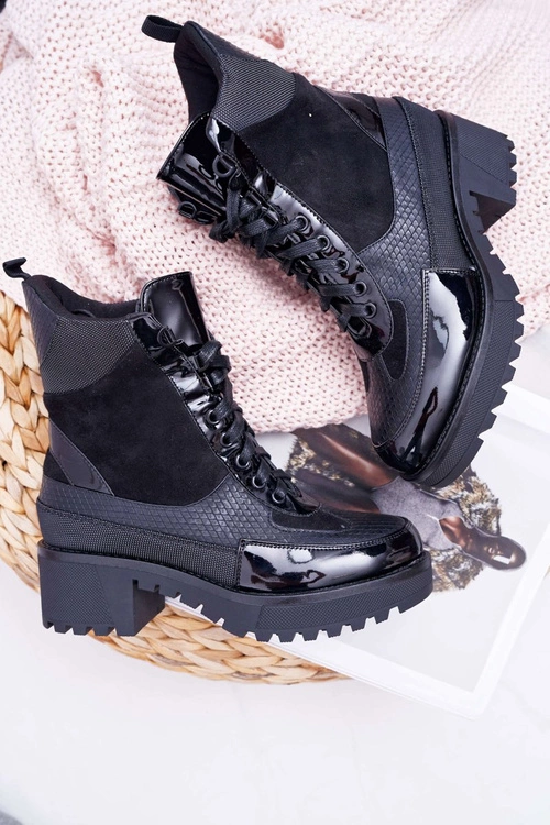 Damskie Botki Wysokie Czarne Trapery Nemtere