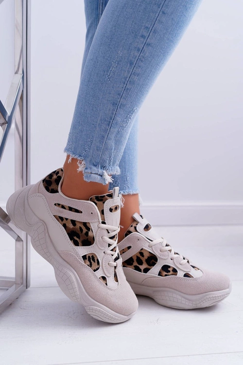 Sportowe Damskie Buty W Panterkę Beżowe Thai