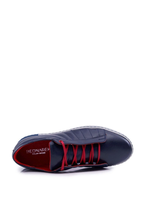 Półbuty Męskie Bednarek Skórzane Sportowe Bez Oczek Granatowe Geos