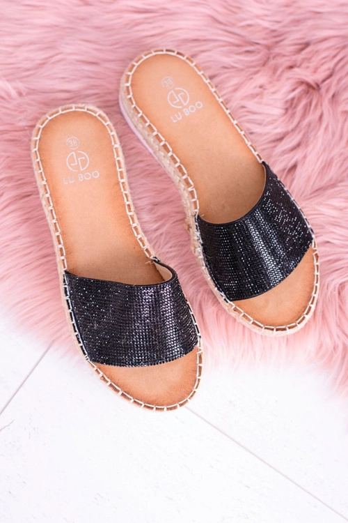 Damskie Czarne Klapki Lu Boo Cyrkonie ShineMadam