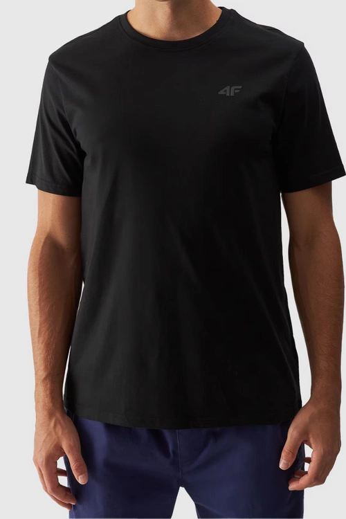 Koszulka Męska Gładka Z Logo Czarna 4F 4FWMM00TTSHM1843-20S