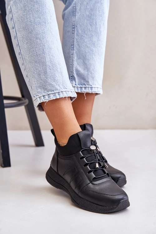 Ocieplane Buty Sportowe Skórzane Na Zamek Artiker 55C0041 Czarne