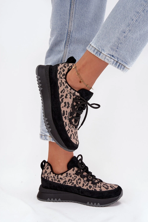 Zamszowe Ocieplane Sneakersy Damskie Na Platformie Vinceza 66836 Panterka Czarne