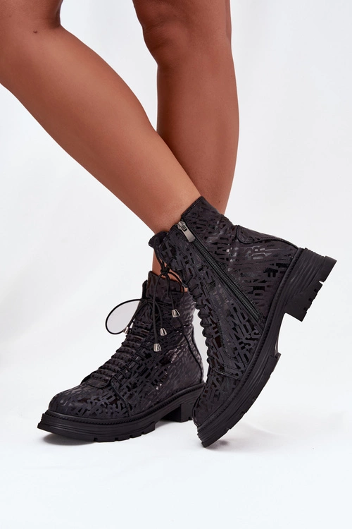 Skórzane Botki Workery Damskie Ocieplane Na Zamek Artiker 57C2257 Czarne