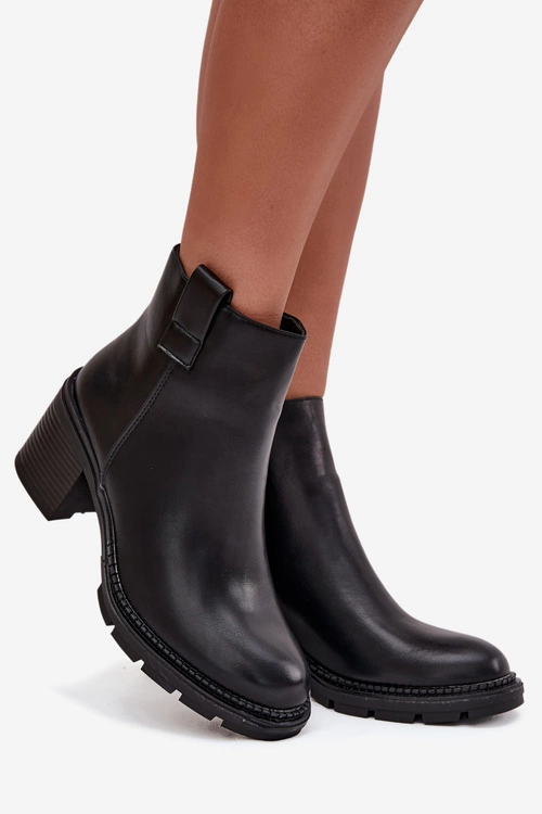 Ocieplane Botki Damskie Z Eko Skóry Na Obcasie Czarne Alvena