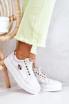Skórzane Buty Sportowe Na Platformie Białe Bellisia