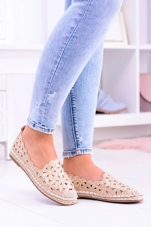 Lu Boo Damskie Baleriny Złote Espadryle w Kwiaty Macarena