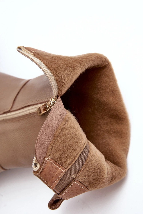 Damskie Skórzane Kozaki Na Masywnym Słupku Ciemnobeżowe Lemar Odennia