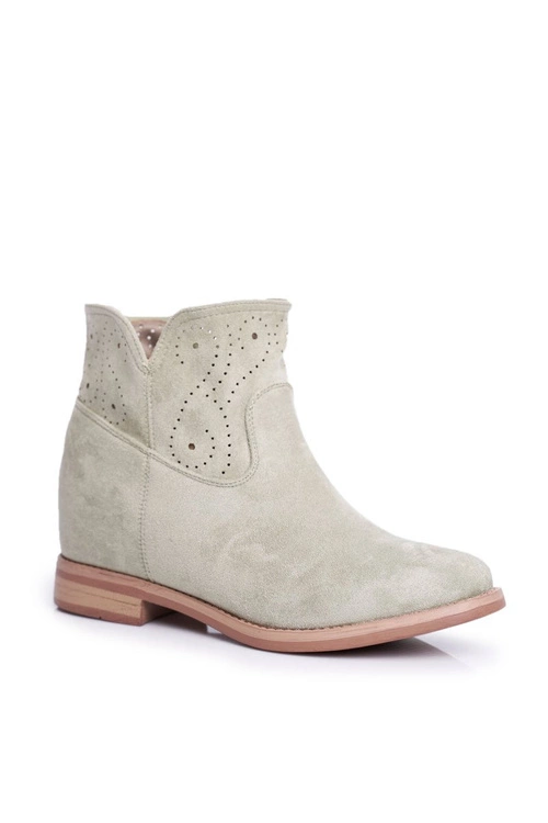 Botki Damskie Płaski Obcas Zamszowe Ażurowe Zielone Raffe