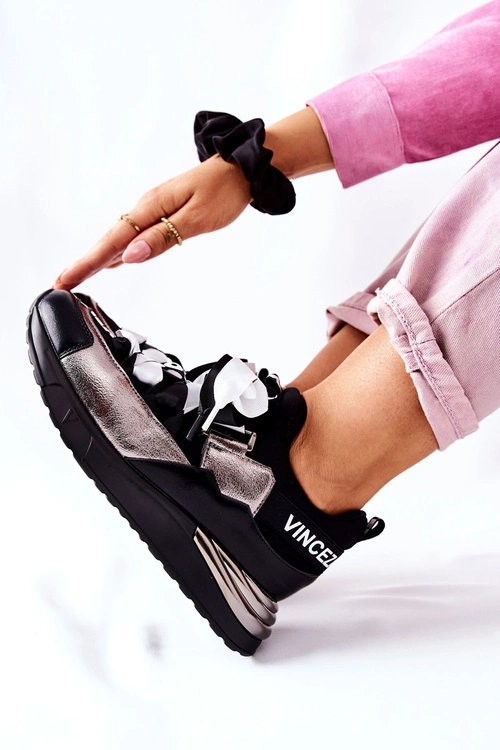 Sportowe Buty Sneakersy Czarno-Srebrne Dexla