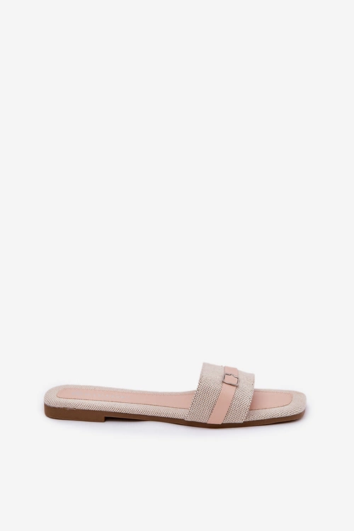 Płaskie Klapki Damskie Z Paskiem I Sprzączką Beżowe Zilina