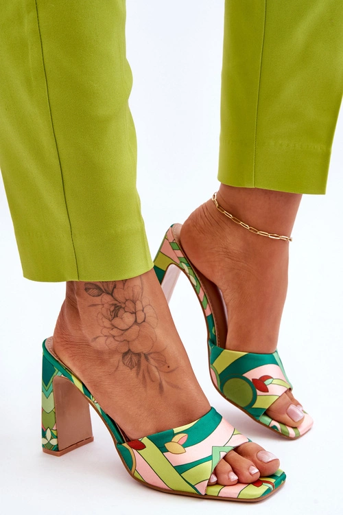 Damskie Klapki We Wzory Na Obcasie Zielone Adelise