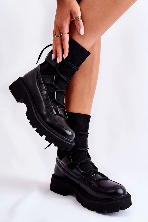 Damskie Botki Workery Ze Skarpetą Czarne Fallor