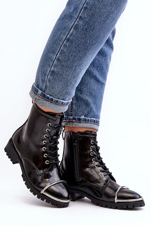 Botki Damskie Lu Boo Czarne Workery ze Stalową Oprawą Jacksy