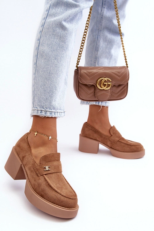 Zamszowe Półbuty Na Obcasie Damskie Ciemnobeżowe Afnira