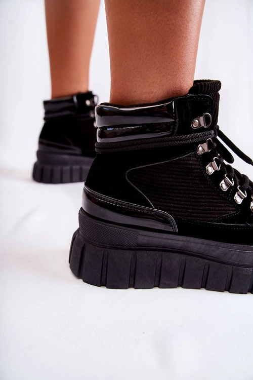 Modne Damskie Botki Na Platformie Czarne Magnific