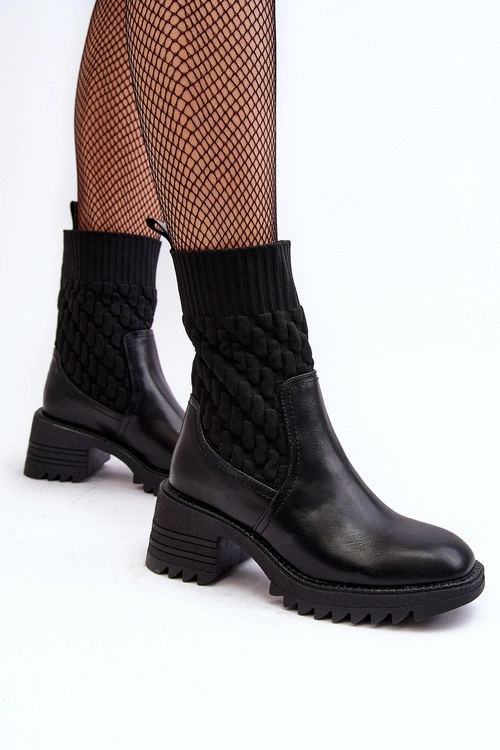 Botki Damskie Na Masywnym Obcasie Ze Skarpetą Czarne Briogen