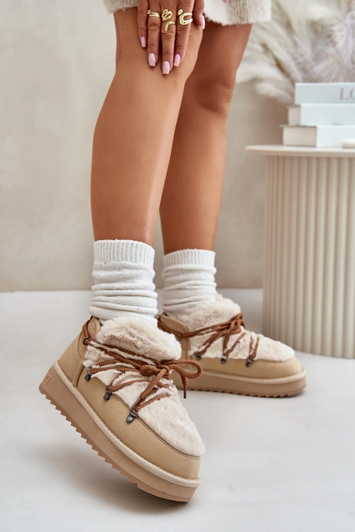 Niskie Śniegowce Na Platformie Z Futerkiem D.Franklin DFSH370011 Beżowe