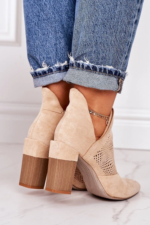 Ażurowe Botki Na Słupku Beżowe Michelle