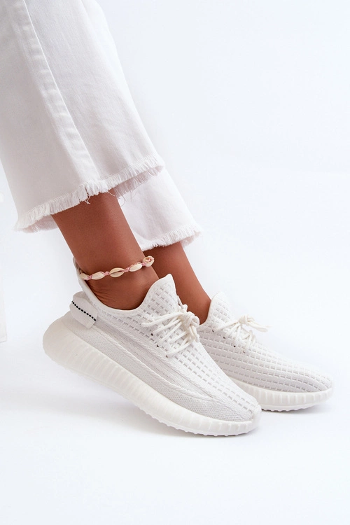 Materiałowe Wsuwane Buty Sportowe Damskie Białe Nelmarie