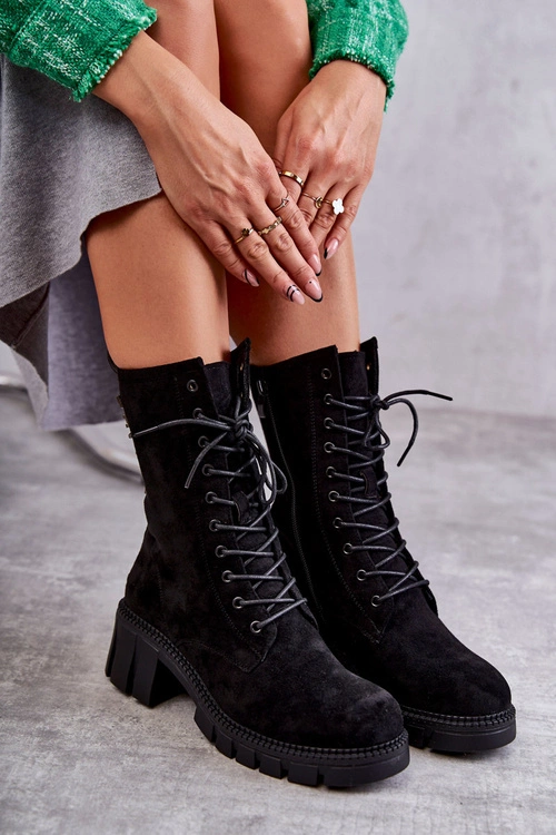 Zamszowe Damskie Ocieplane Botki Czarne Hermesa