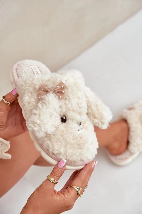 Futrzane Ciepłe Kapcie Damskie Beżowe Falinivia